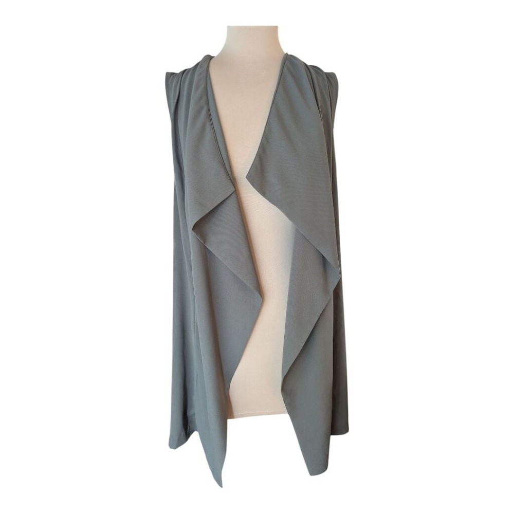 Open Front Draped Waterfall Vest Olive Green Back Cinch Womens Sz L Lagenlook